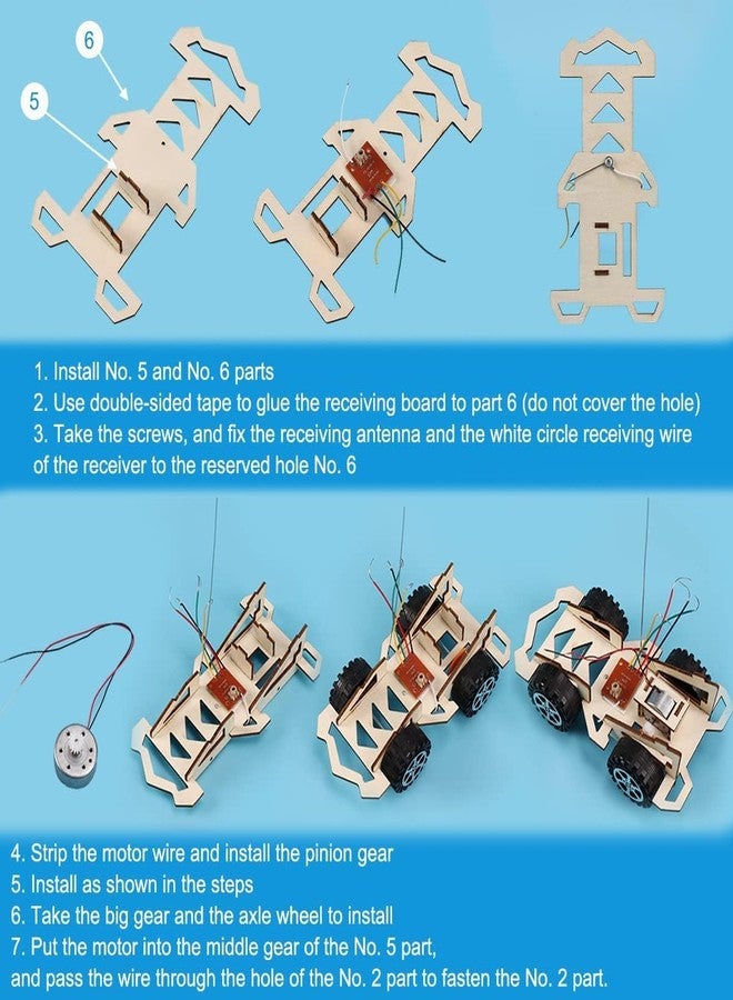 ريس 52 طقم سيارة سباق خشبية لاسلكية تعمل بجهاز تحكم عن بعد F4، طقم تجارب علمية، طقم تجارب علمية مناسب للشباب، طقم سيارة نموذجية لمشروع روبوتي STEM للبناء - Image 5